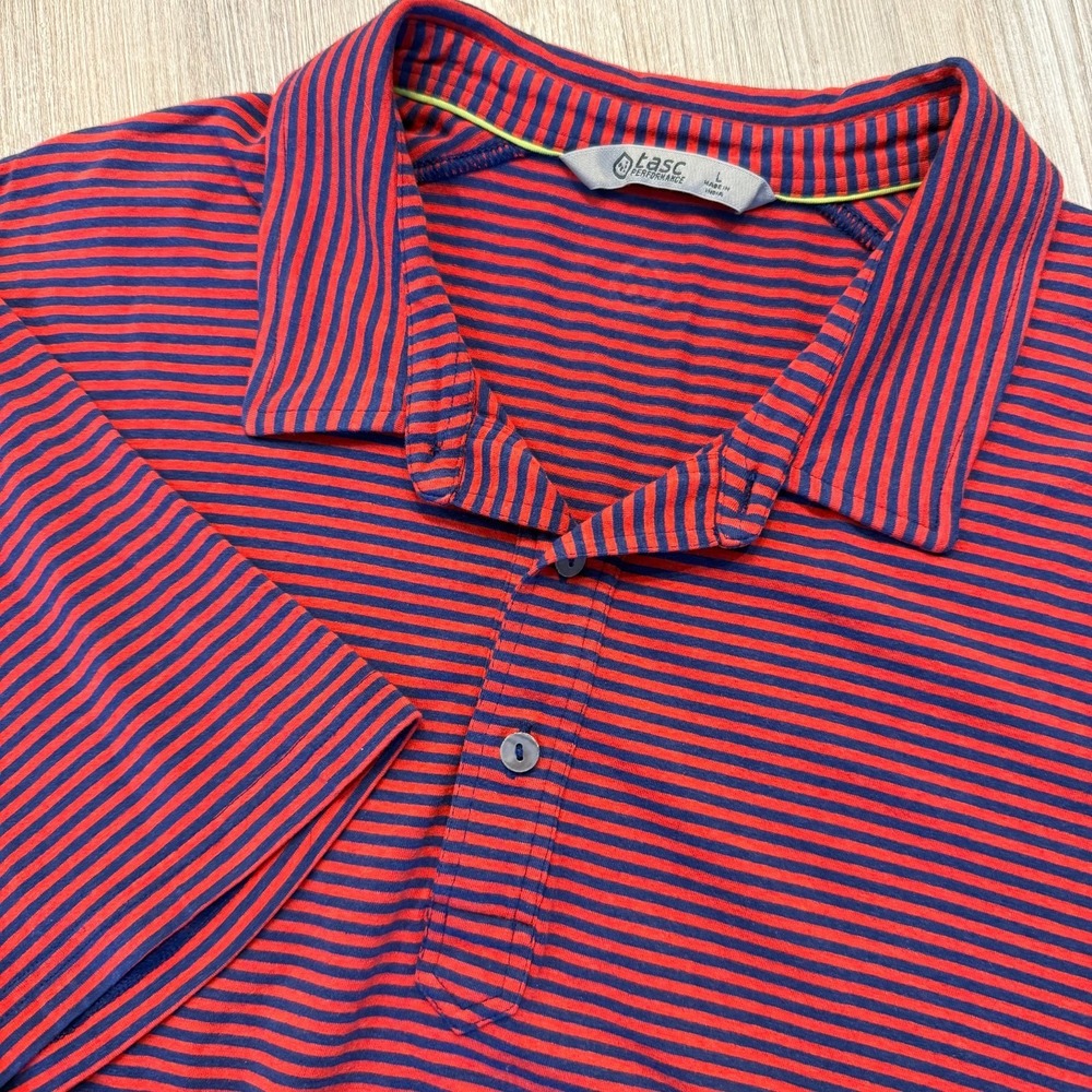 Tasc Performance Mens Large Striped Red/Blue Polo Shirt